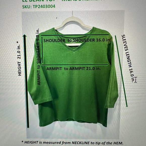 LL BEAN Women's 3/4 Sleeves V-neck Shaped Pullover T-Shirt I Top - Picture 5 of 5